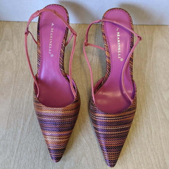 A. Marinelli Multi Striped Slingback Heels 8 - Picture 2 of 10